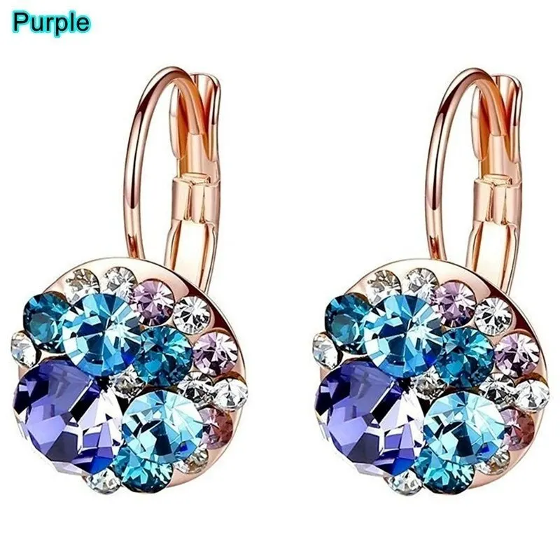 New Fashion Silver Crystals Earrings Leverback Dangle Hoop Earring Party Jewelry for Women Gifts