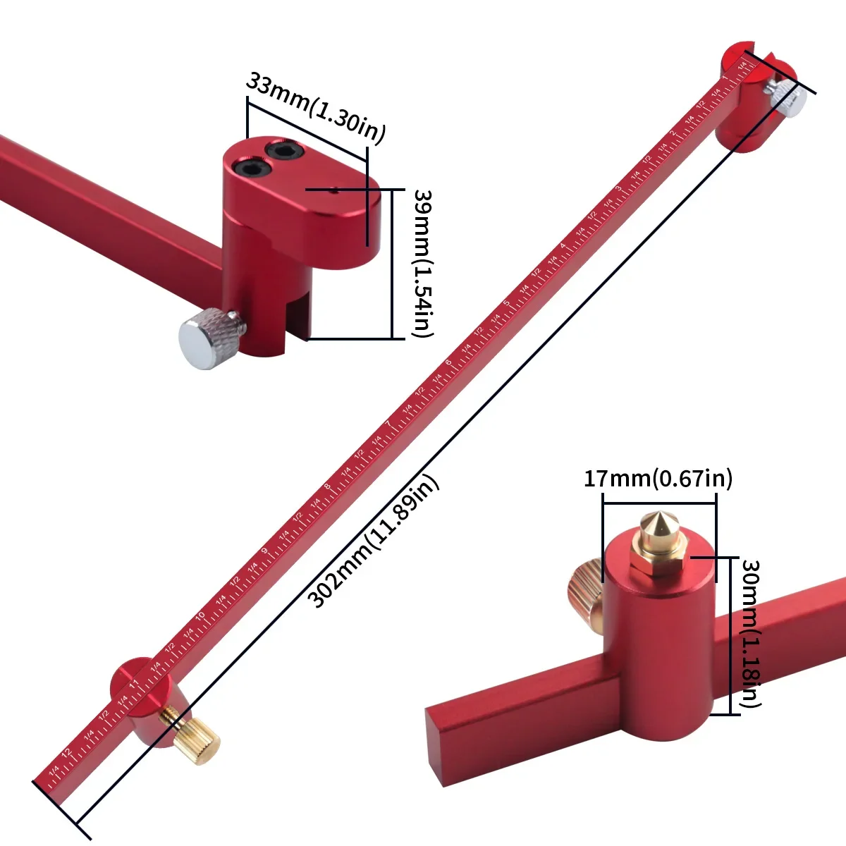 เมตริกและนิ้วปรับไม้บรรทัดวงกลม,งานไม้ FIXED-Point Circle Line Marking Gauge,เข็มทิศ Scribe Center Finder