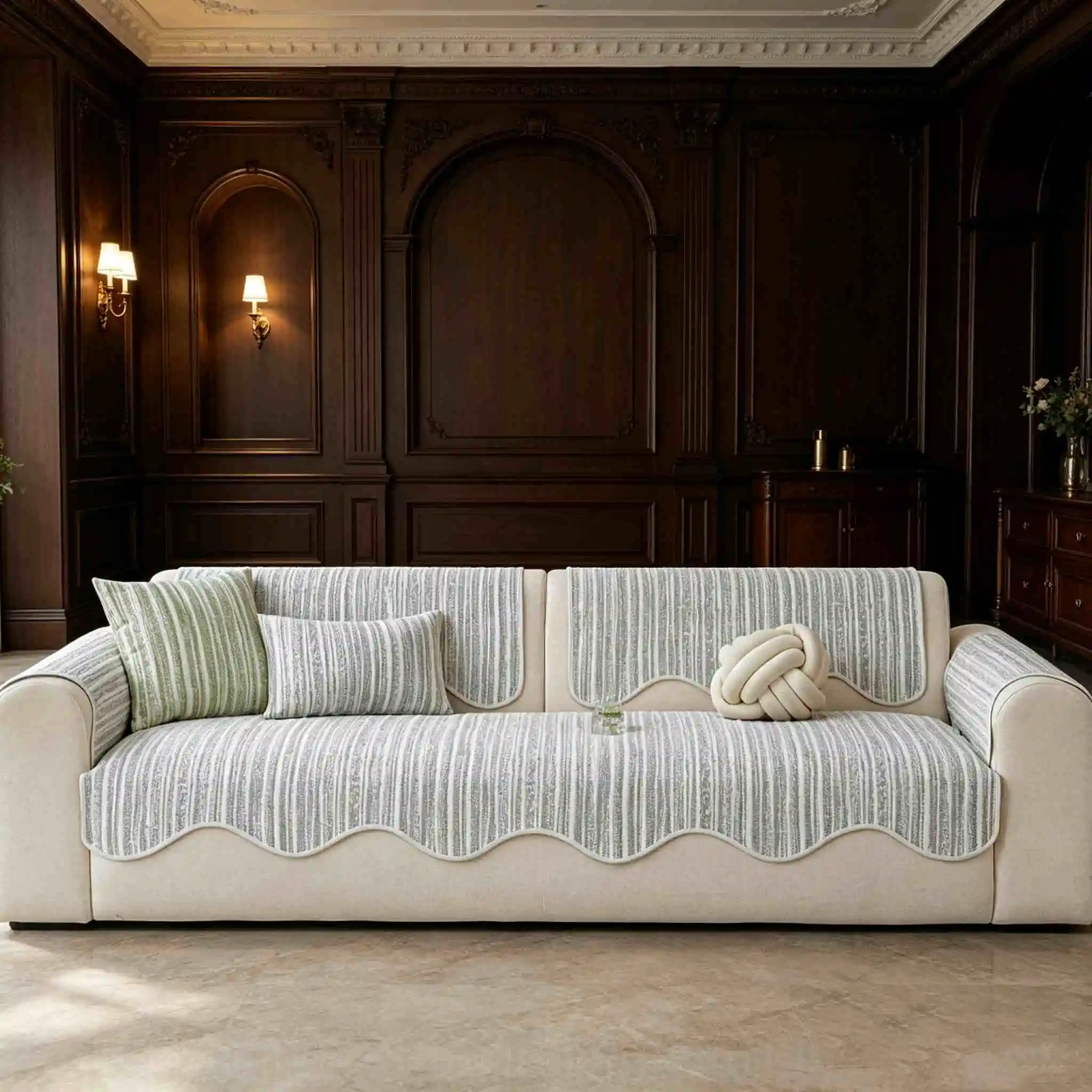 Ice Silky Sofa Cushion with Wavy Edges Summer Cool Feeling Breathable Couch Seat Cover Anti Slip Sofa Seat Cushion 1 Piece