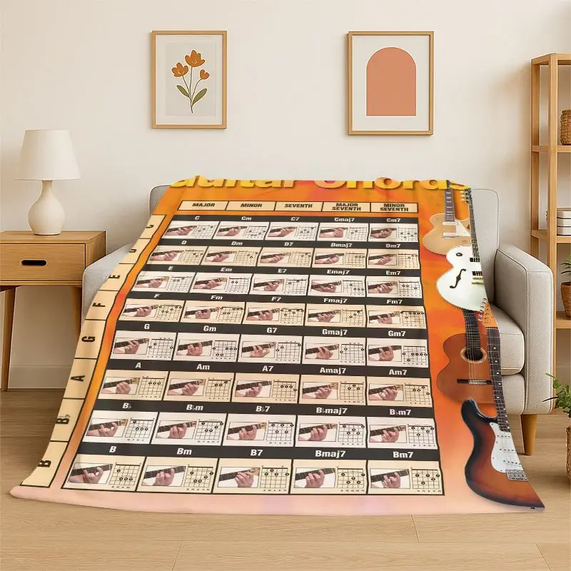 Music Theory Chart Piano Guitar Chords Flannel Blanket Soft Throw Blanket for Bedroom Living Room Bed Travel Camping Picnic Nap