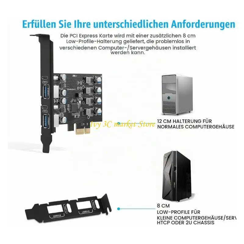 D7YC Internal USB Expansion Card with Up to 5 V/3 A per Connectors, Slot-Supplied Operation, and a Mixed 2-and-2 Layout for
