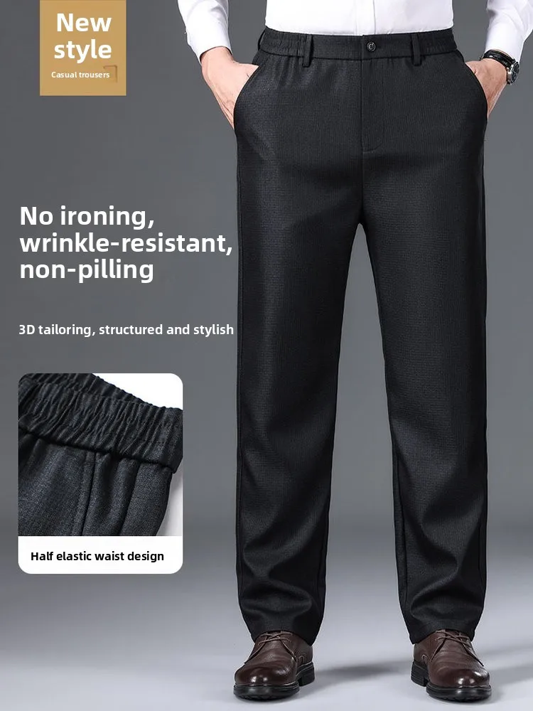 

Casual Straight Leg Pants Elastic Waist Men's Long Trousers Faionable Dad Pants Busin Casual Sle Pure Color Design