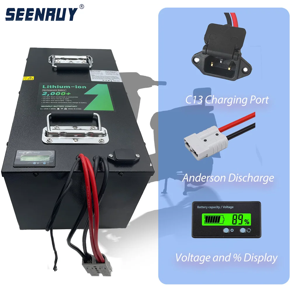 SEENRUY 108V 100Ah Li ion Battery Pack With 30 Series 200A Bluetooth BMS For Electric Tricycle Motorcycle With 10A Charger