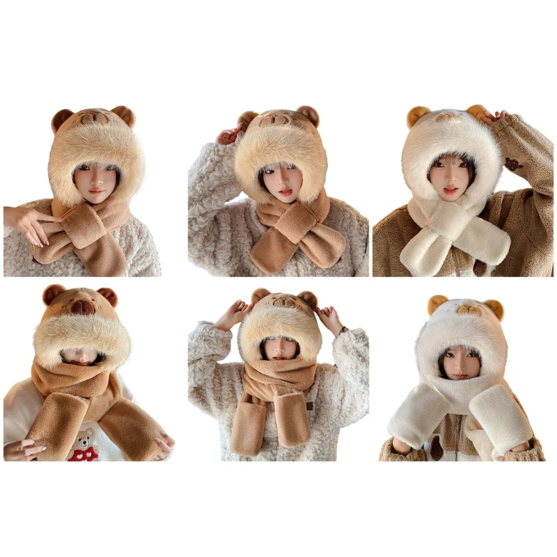 Harige hoed hoofddoek Harige capibara-handschoenen Dikkere kap voor buitenkleding Dikkere oor voor wintersport Fietsen Skiën