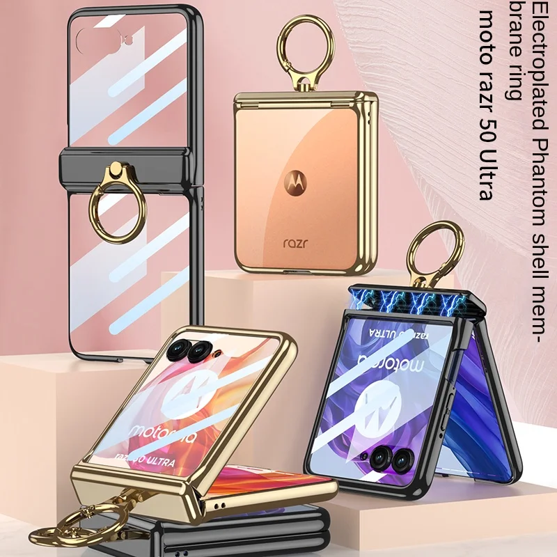 

Чехол для телефона с гальваническим магнитным кольцом-держателем, чехол для телефона Motorola Razr 50 Ultra Razr 50, защита шарниров Funda Moto Razr