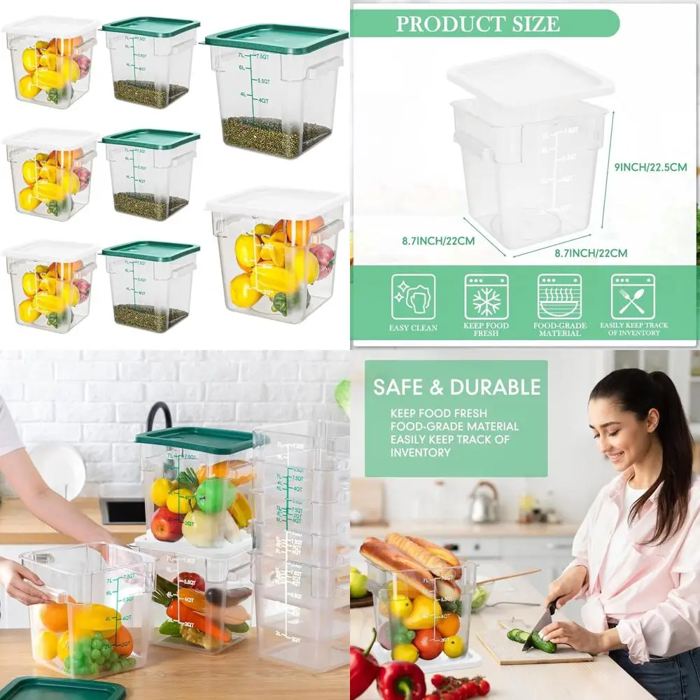 

Набор из 8 контейнеров для хранения продуктов объемом 8 кварт с ручками, крышками и герметичным уплотнением для коммерческого и домашнего использования (зеленый, белый)