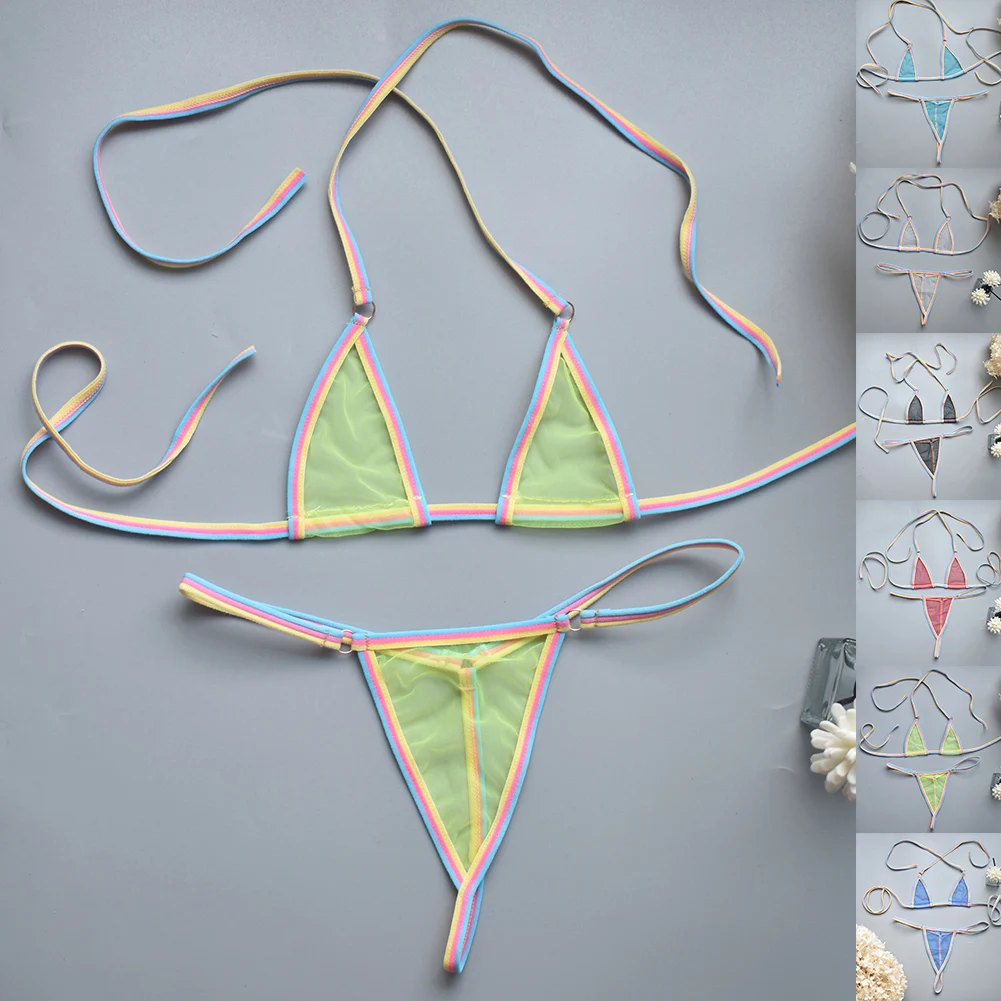 

Женский мини-бикини, бюстгальтер, комплект стрингов, сексуальный тонкий парный стринги с Т-образной спинкой, купальник, бразильский бикини