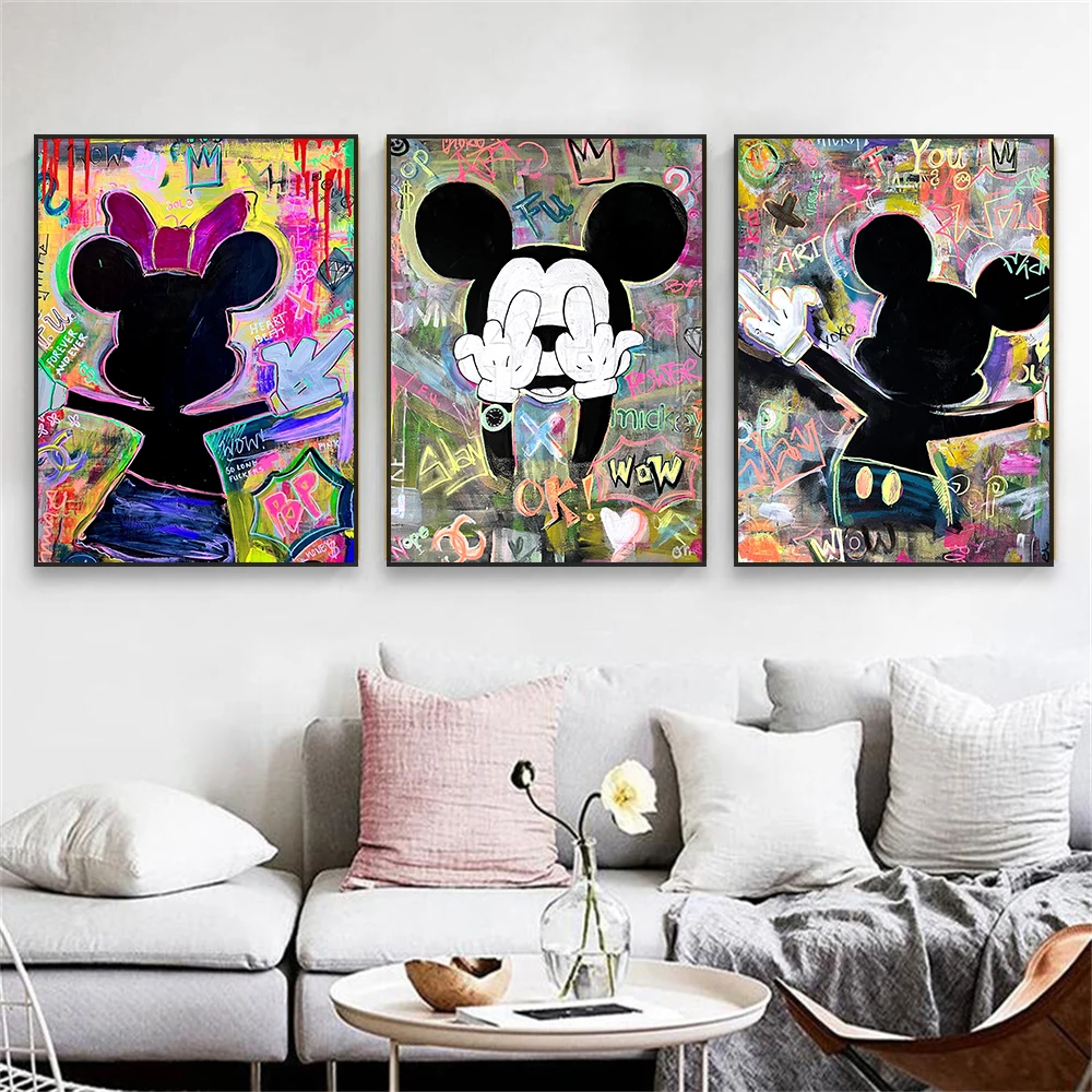 Disney Mickey Mouse Canvas Painting Graffiti Wall Art Nursery Poster Pop Street Print Wall Art Pictures for Home Room Decoration