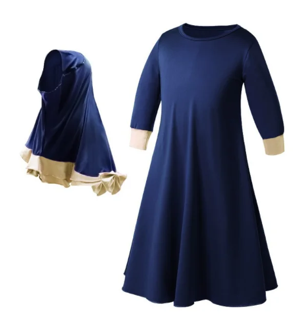 Vestido de oración musulmán para niños y niñas, Hijab Abaya, conjuntos de Ramadán, Jilbab pañuelo de cabeza, bata larga, bata de Chador islámico, 2 piezas