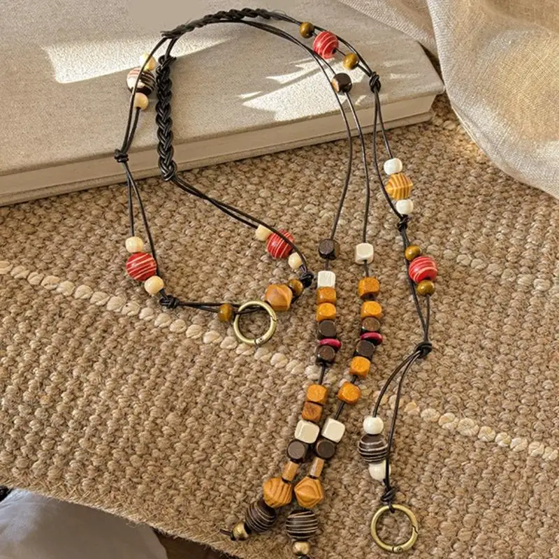39BD Multicolor Bead Rope Belt for Dress Pants Shirt Handmade Bohemian Waist Chain Belt for Women Fashion Jewelry Accessory