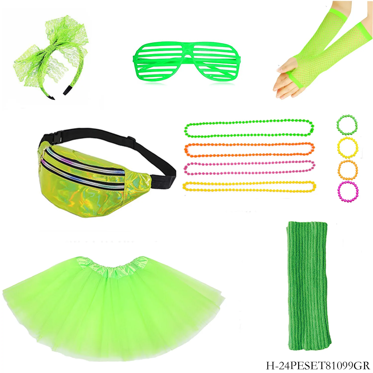 PESENAR accessori per vestire da donna, ginocchiere verdi anni '80, gonna in garza, marsupio, guanti e altri 9 pezzi