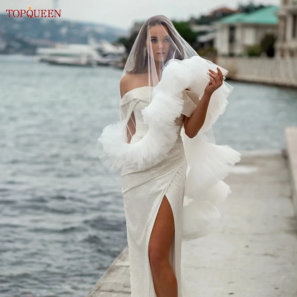 TOPQUEEN velo de novia con colorete hasta el codo velo de novia dos capas velo de tul suave novias 2024 accesorios V183