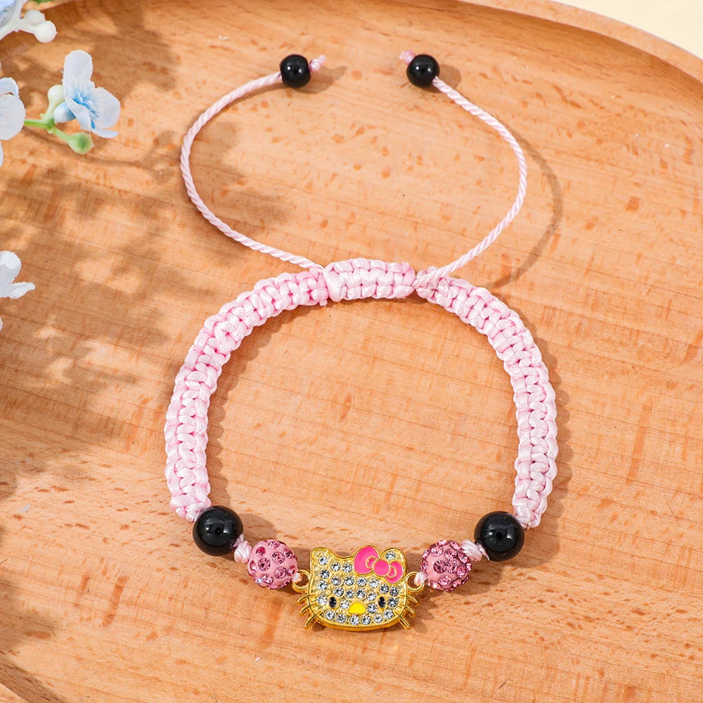 Sanrio Hello Kitty Bracelet, Teenage Girls Trend Study, Woven Hand Rope, Cute Cartoon Character Woven Bracelet, Christmas Gift