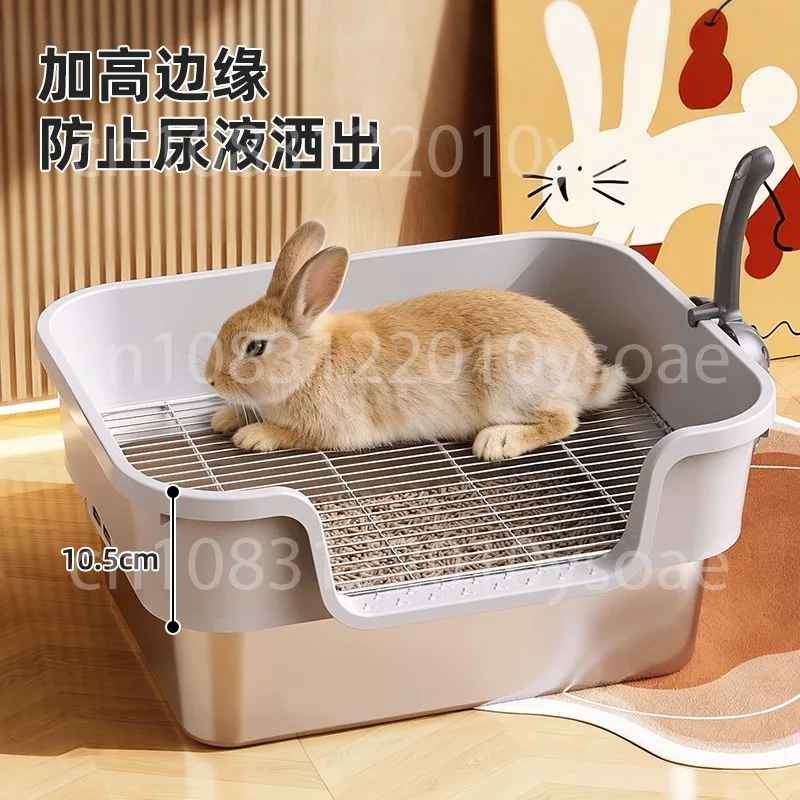 Large Rabbit Litter Box With Stainless Steel Grid Anti-Splash Bunny Toilet Small Animals High Wall Toilets Removable Easy Clean