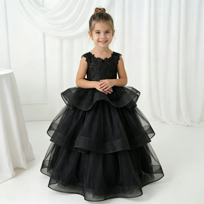 

Black Tulle Baby Dress, Fluffy Little Toddler Gown, Flower Girl Dresses, Wedding Photoshoot, First Birthday