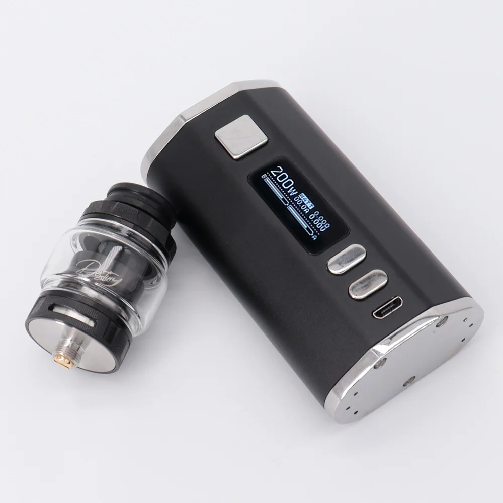 Caixa de Cigarro Eletrônico Vape, Kit Mod Smoke Vaper, 200W, 4000mAh, Bateria Embutida, Tela OLED, 2ml, 4ml, Destiny RTA