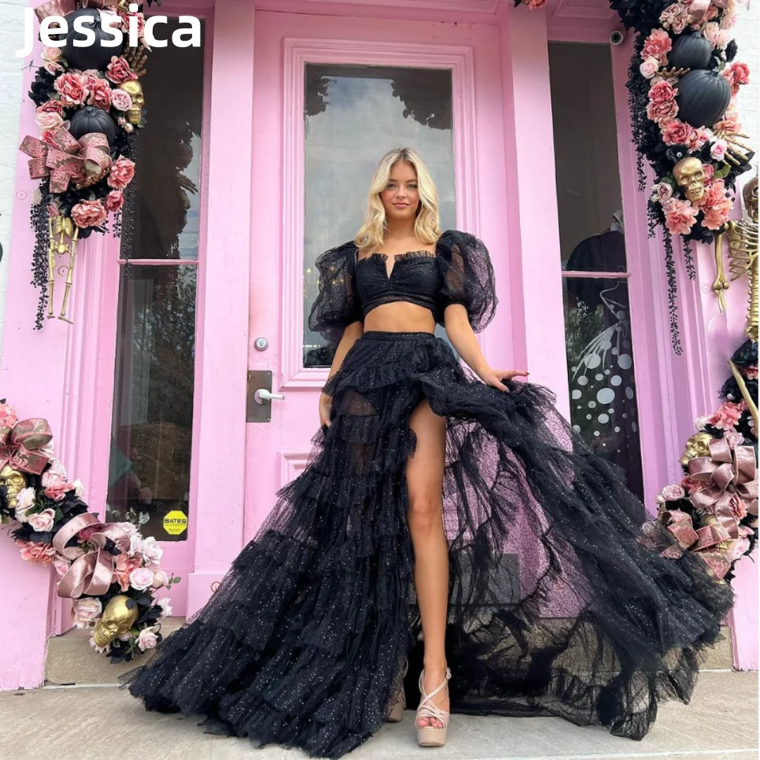 

Jessica Black Glitter Prom Dress Sweet Tulle Two-piece Set Formal Evening Dresses Wedding Party Dresses 2024 Vestidos De Noche