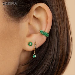 Crmya Green Zirconia Ear Cuff Earring for Women Gold-plated Stud Drop Earring Women Vacation Party Jewelry Accessories