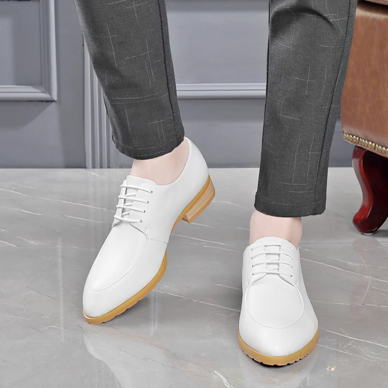 Small White Shoes Men\'s High-end Leather White Pointed Business Attire Men Leather Shoes Wedding and Groom\'s Shoes Summer Style