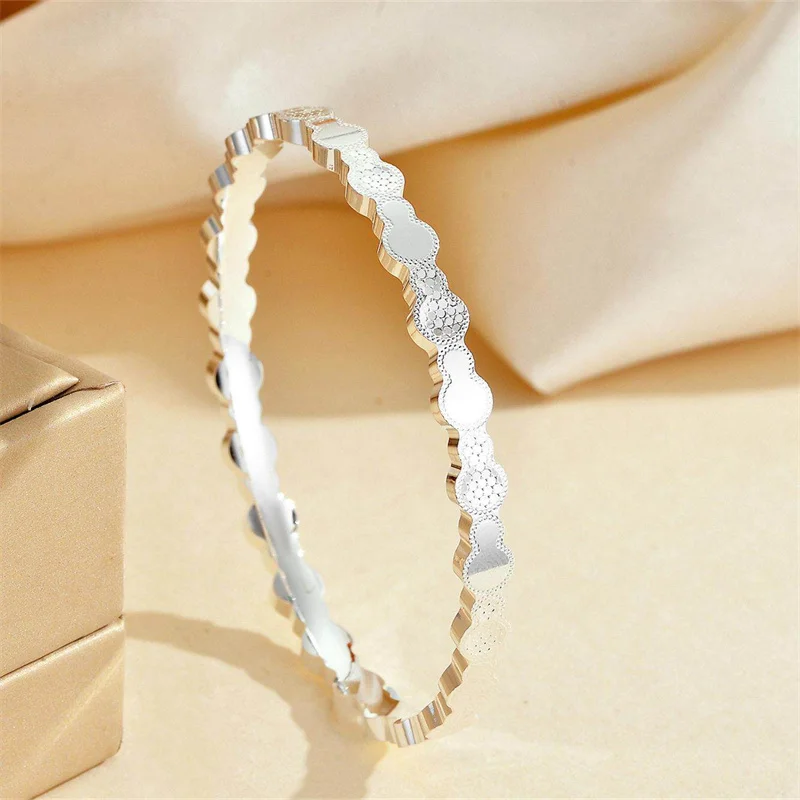 S999 Sterling Silver Closed Gourd Bangle, Sparkling Dragon Scale Texture Silver Bracelet, Luxury Women Jewelry Gift