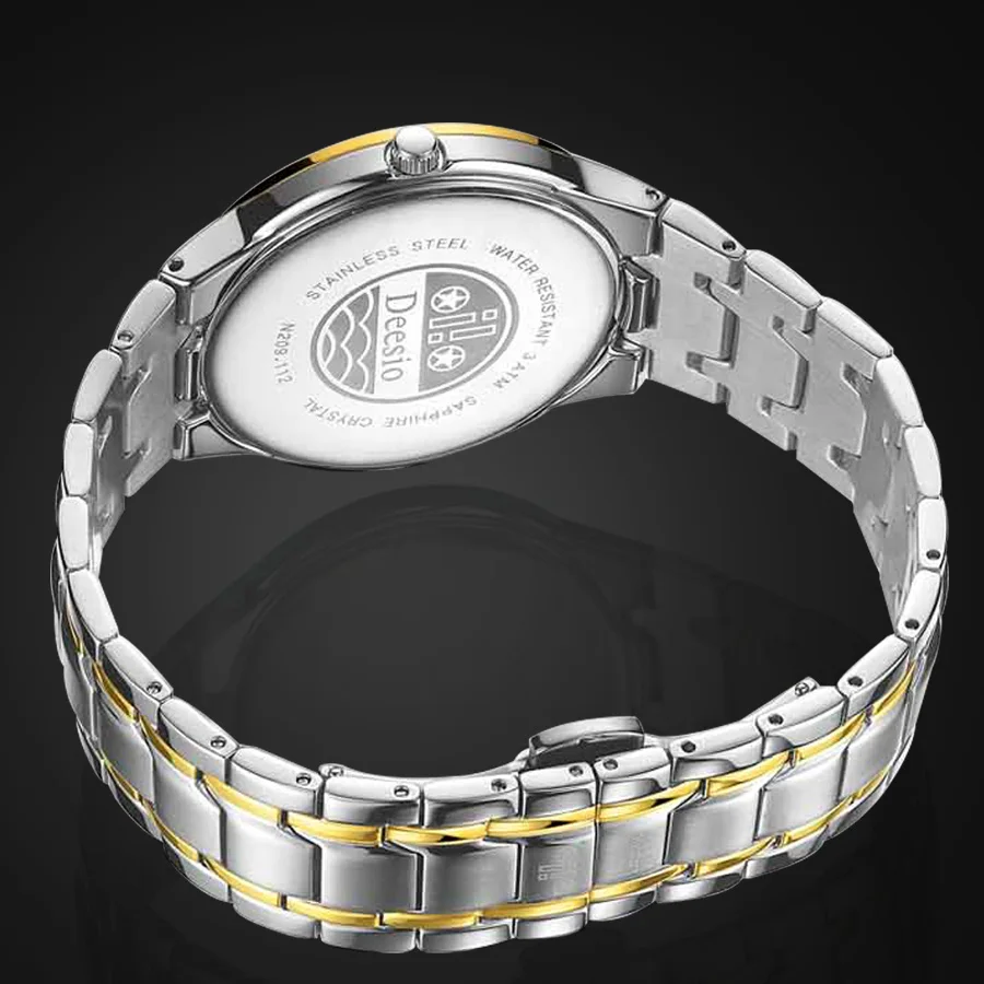 Deesio N209 Fashion Quartz Watches Male Luxury Design Large Dial Steel Band Wristwatch Bussiness Clock Gifts For Men With Box