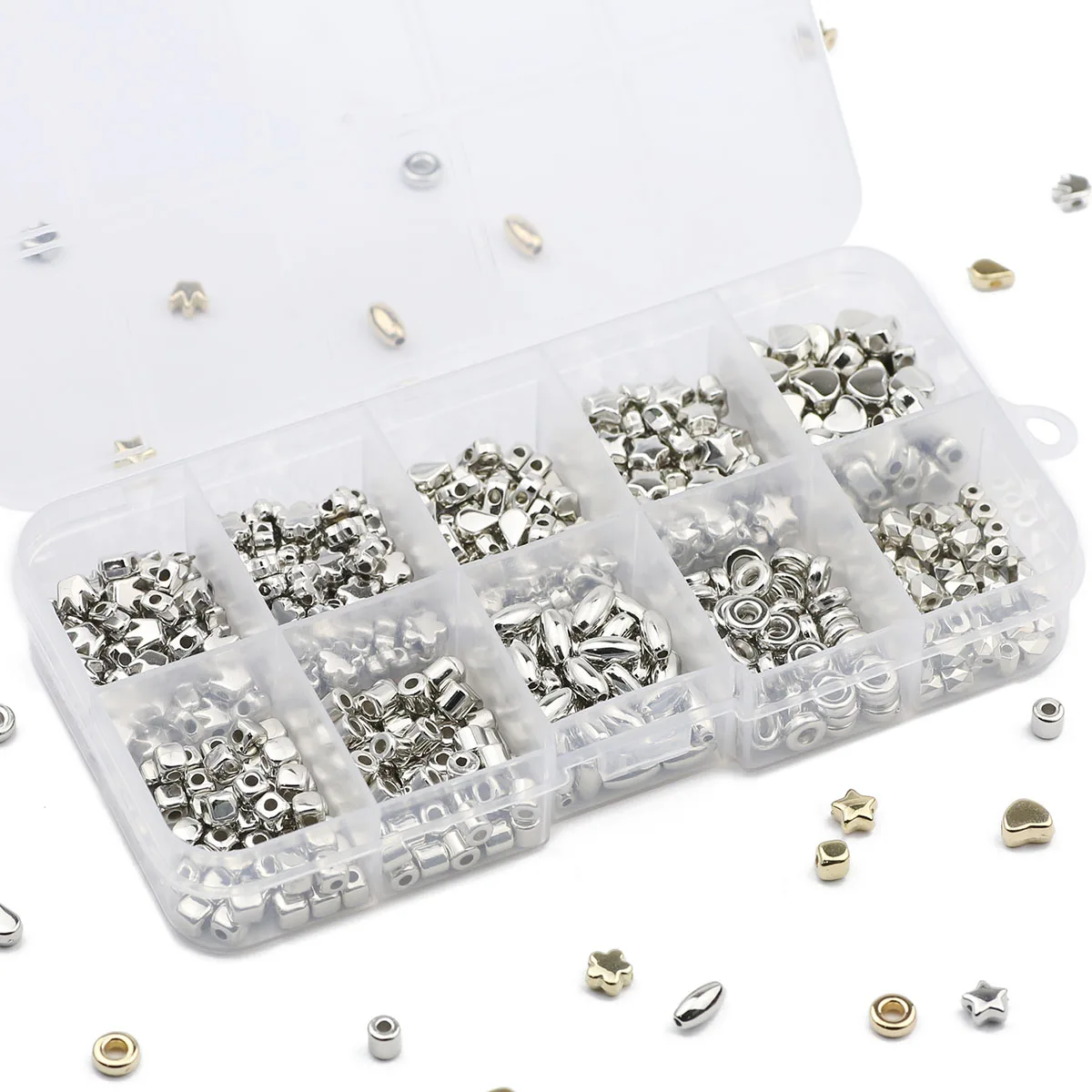 500PCS 10 Style Crown Star Heart Spacer CCB Gold Silver Plated DIY Kit Set Box  Loose Beads For Jewelry Making Finding Bracelets