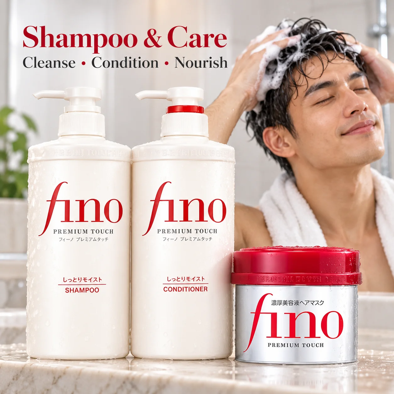 Fino Shampoo, Conditioner and Hair Mask for Oil Control and Fuller Looking Hair with Nourishing Care and a Soft Smooth Finish