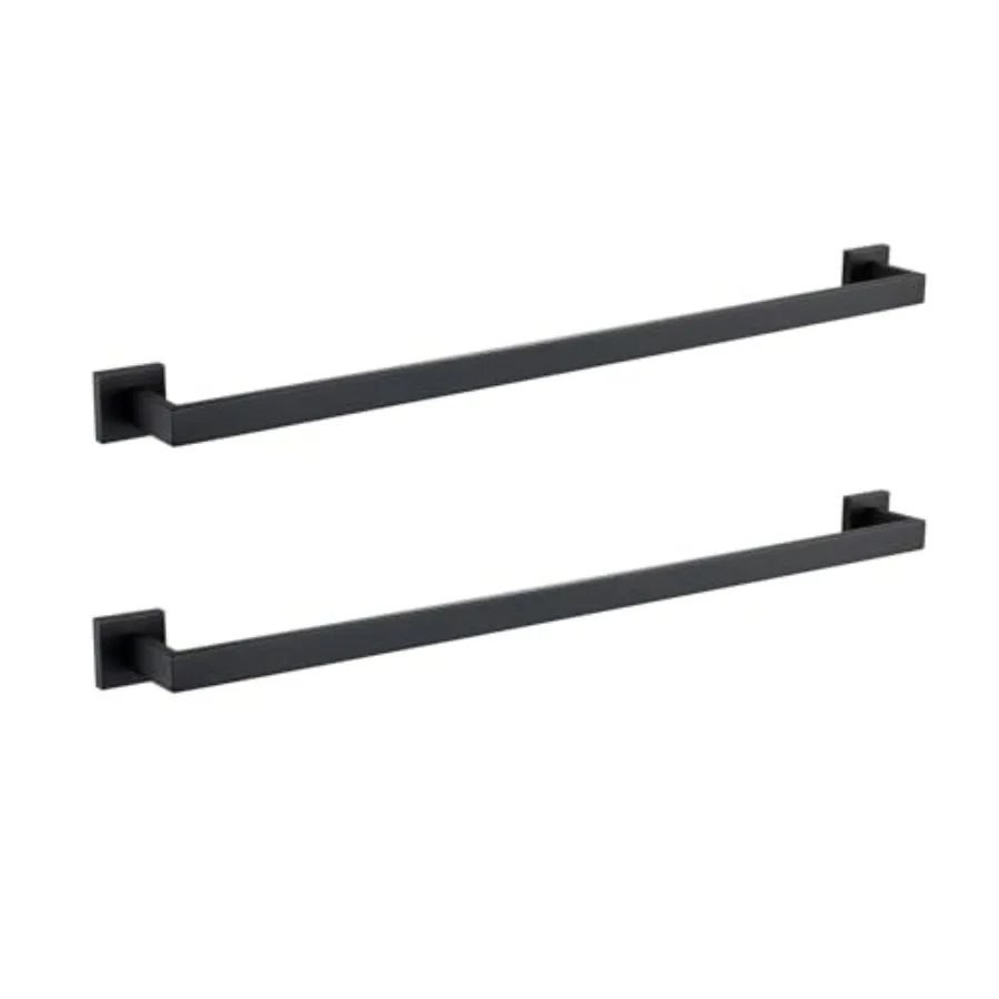 

Black 32-Inch Towel Bar 2 Pack Bathroom Kitchen Single Towel Rack 2-Pack Matte Black Bath Towel Holder Wall Mount Square Towel