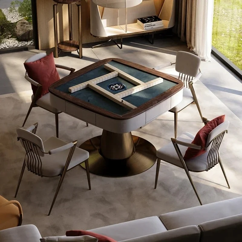 A  New style Light luxury mahjong table walnut automatic electric mahjong table multi-functional solid mahjong machine