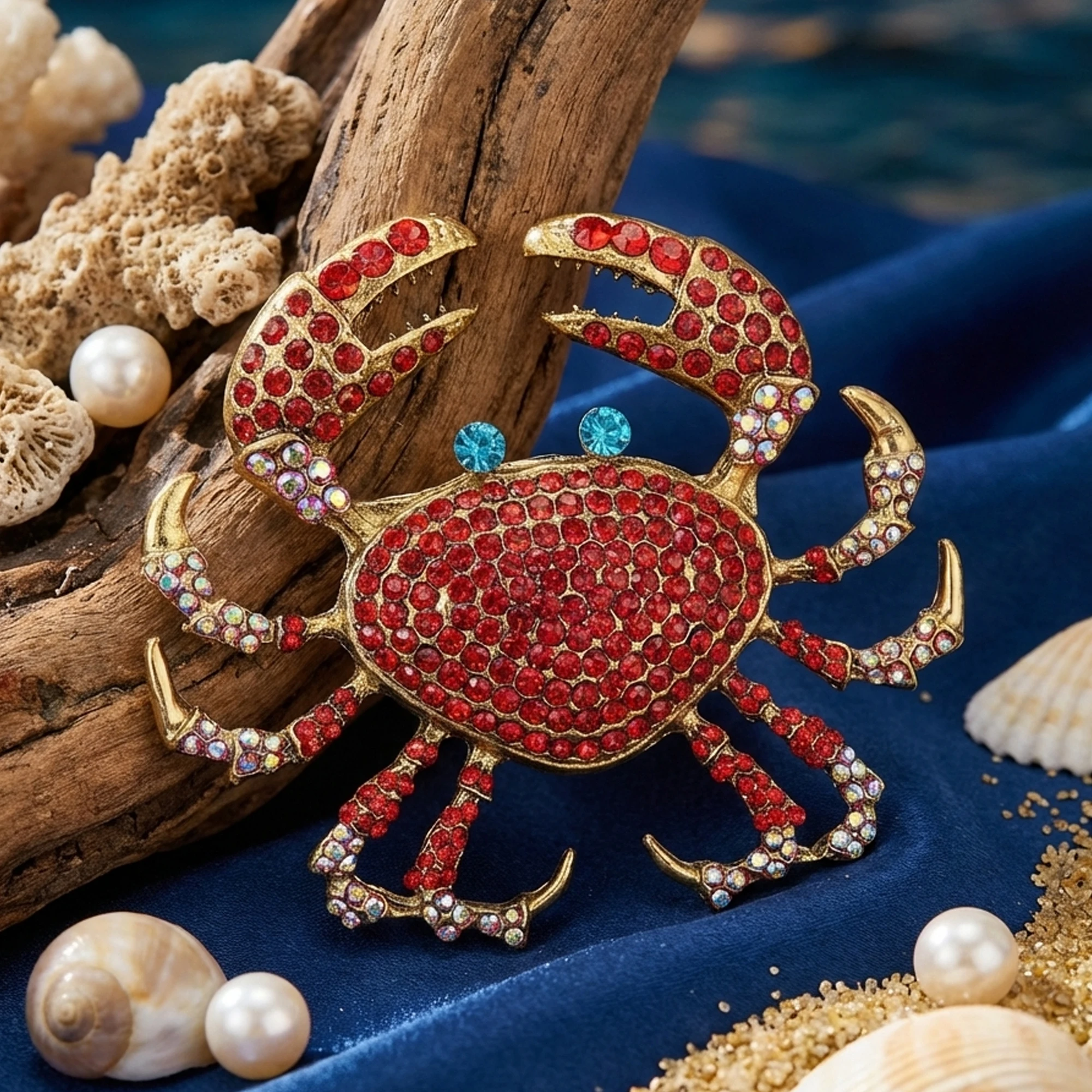

Luxury Rhinestone Crab Brooches for Women Unisex Marine Life Pins Friend Event Party New Gifts Jewelry Decoration Accessories