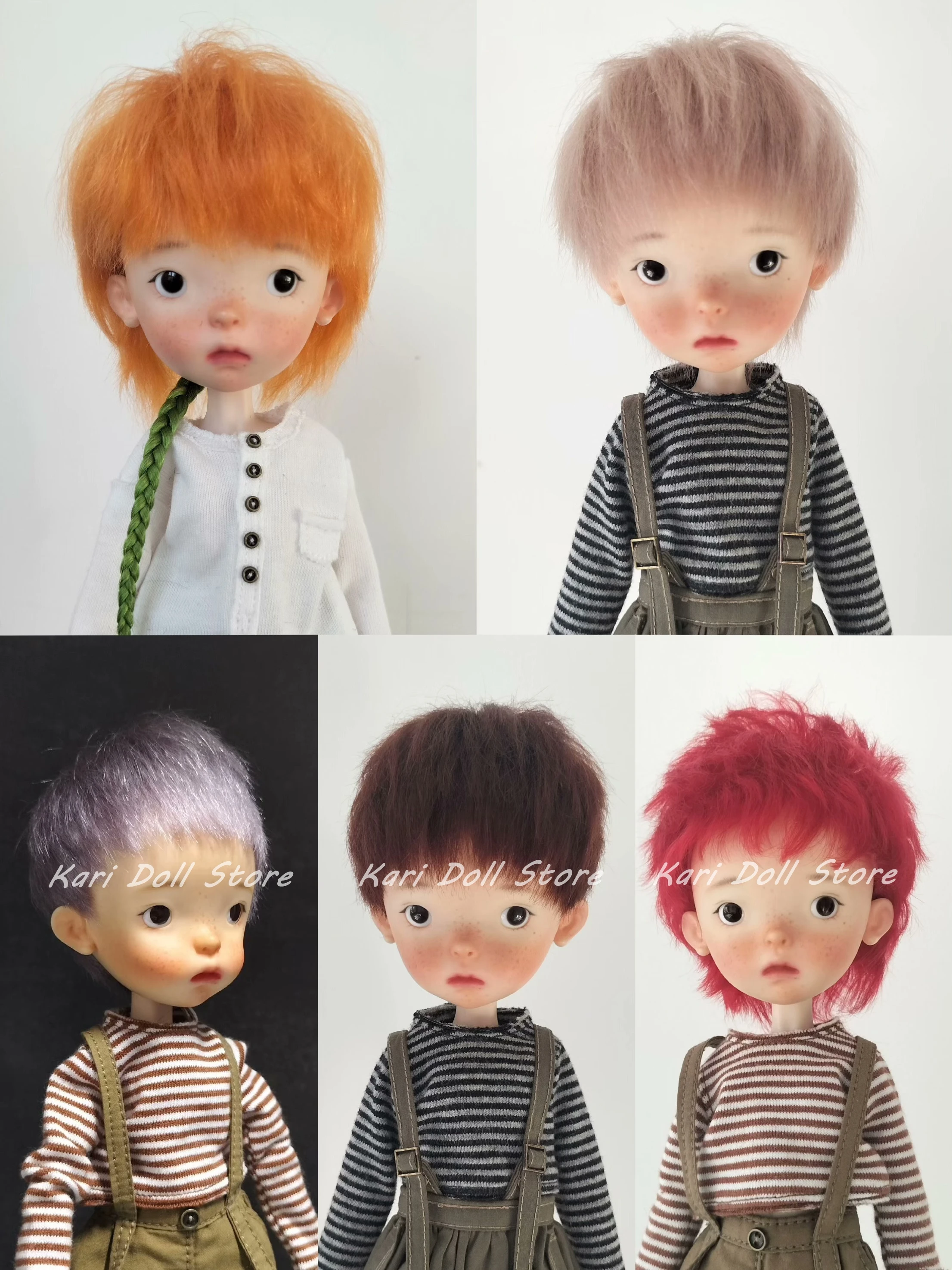 Kari Doll Natural mohair Multi colored short broken hair wigs for Landazz Landoudou Doll 16cm head circumference