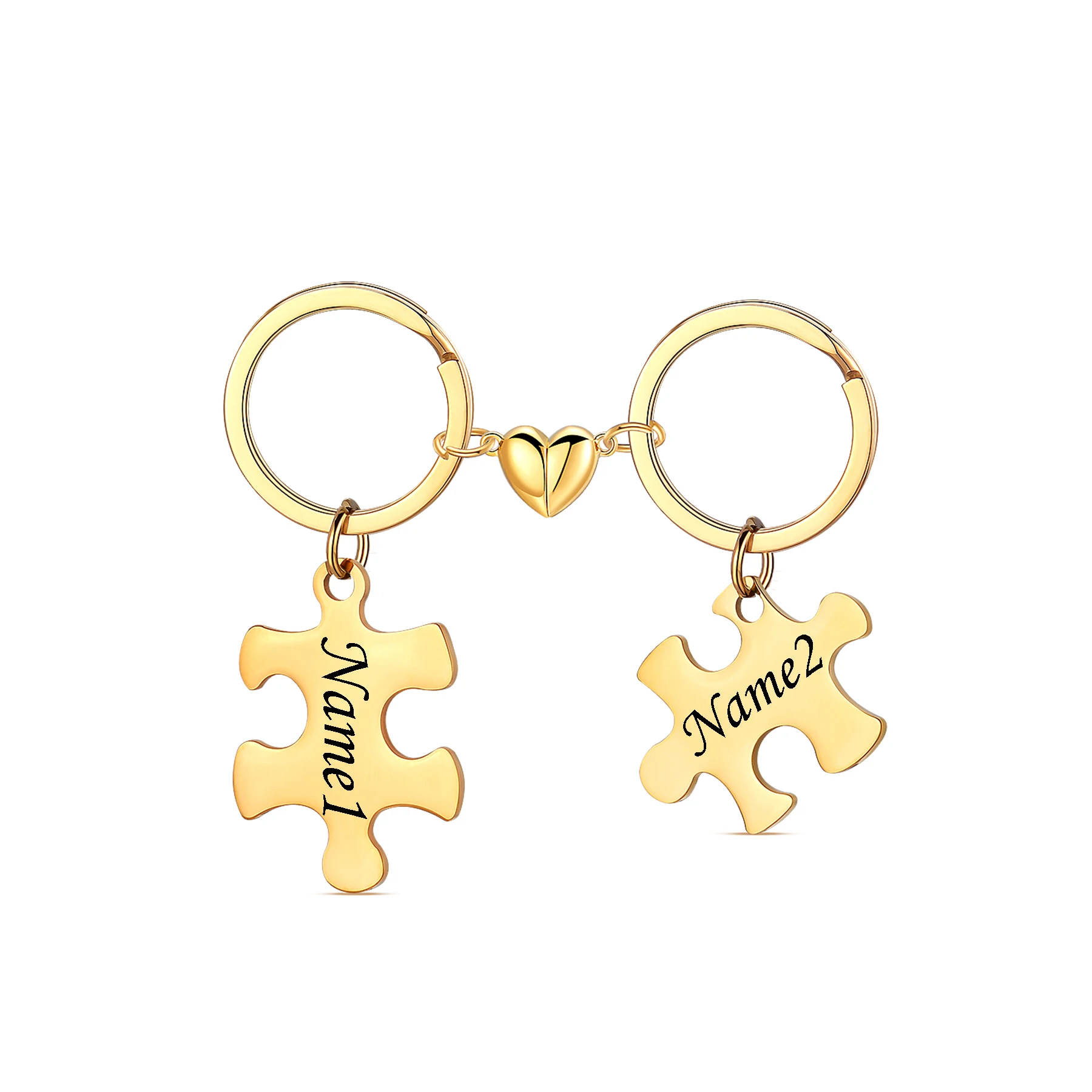 

Stainless Steel Puzzle Love Heart Magnet Keychain For Couples Personalized Laser Engraved Text Logo Valentine's Day Jewelry Gif