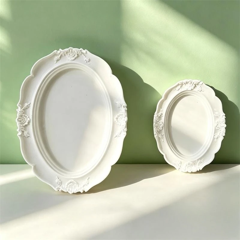 Moule en silicone pour cadre de miroir ovale, plâtre aromatique, décoration d'intérieur, plateau de rangement en gypse DIY, moule en résine époxy
