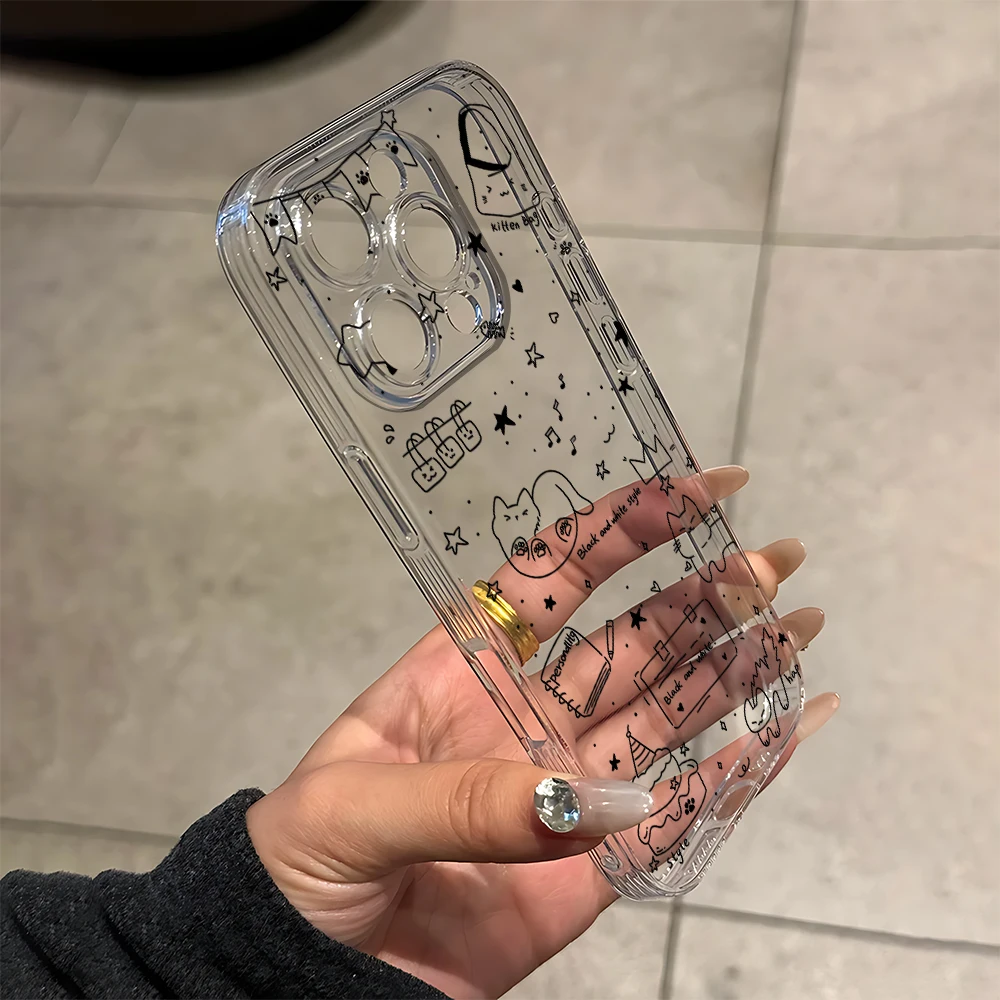 Black Pencil Cat Silicone Phone Case for IPhone 17 16 15 14 13 12 11 Pro Xs Max Air Mini 7 8 6 6s Plus SE 2020 2022 Cover