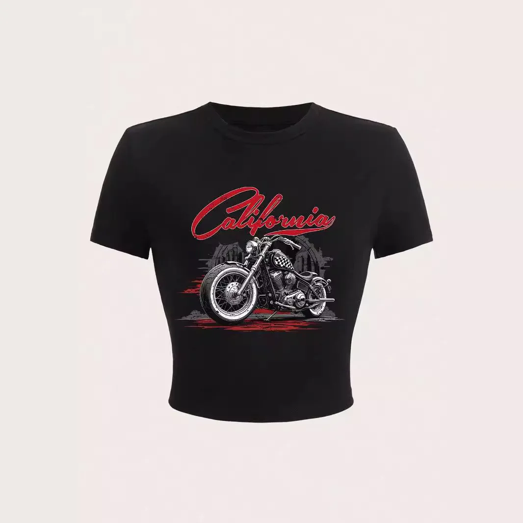 

Hot Sale Women's Clothing American Girl Button T-Shirt Crew Neck Front Shoulder Slim Top