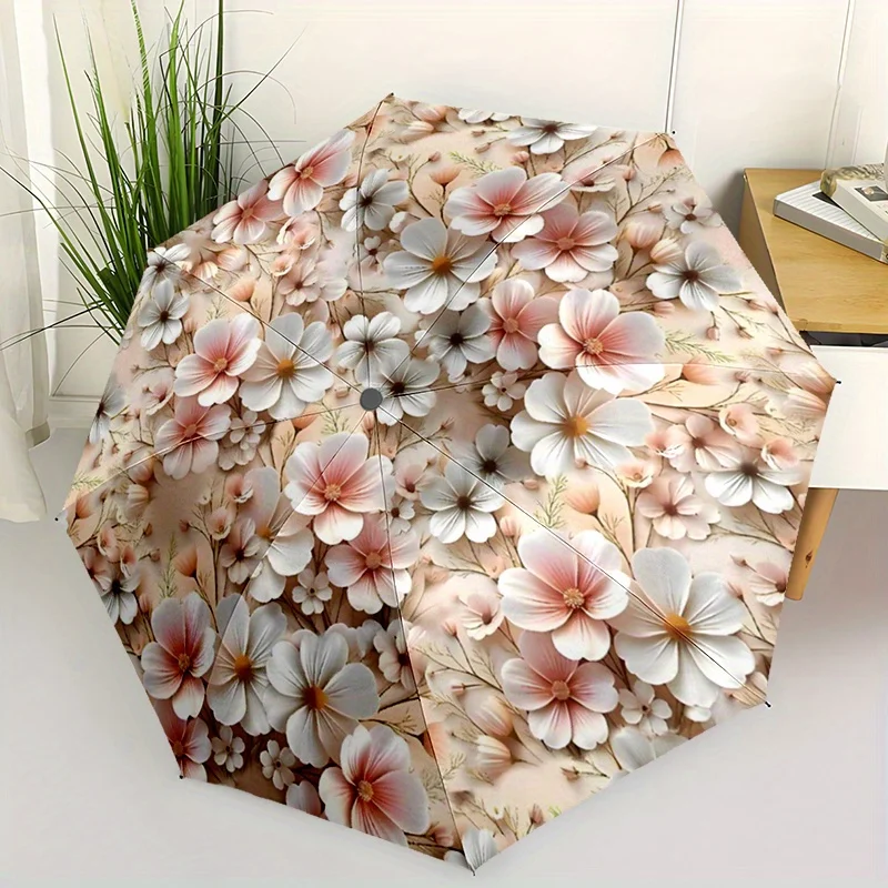 

1pc Floral Printed Automatic Portable Umbrella - Durable Metal Frame and Plastic Handle, Vivid Design, Cute and Stylish for Al