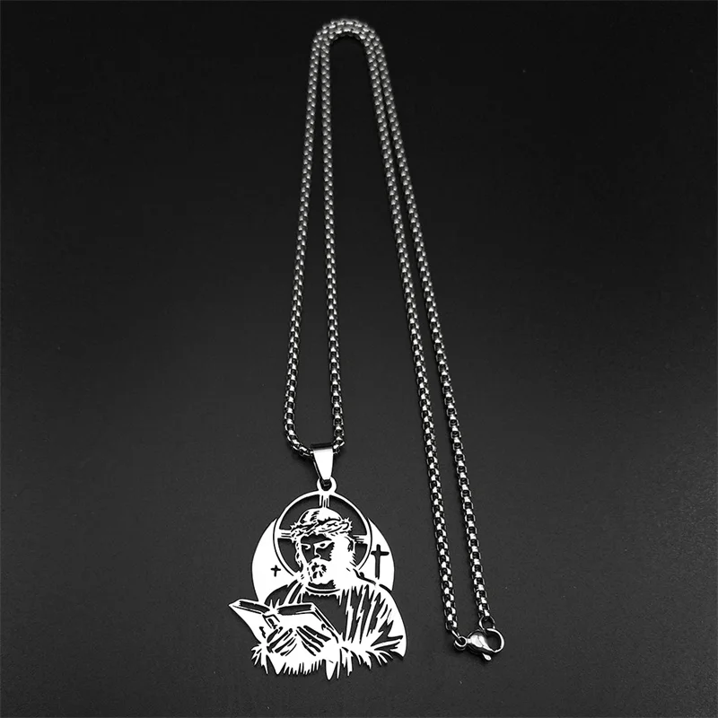 Stainless Steel Crown of thorns Jesus Cross Pendant Necklace for Women Men Gold Color Hollow Christian Chain Amulet Jewelry