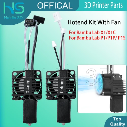 Para Bambu Lab P1 P1S P1P Kit Hotend mejorado con ventilador boquilla de acero endurecido de 0,4mm extremo caliente para piezas de impresora 3D Bambulab X1 X1C