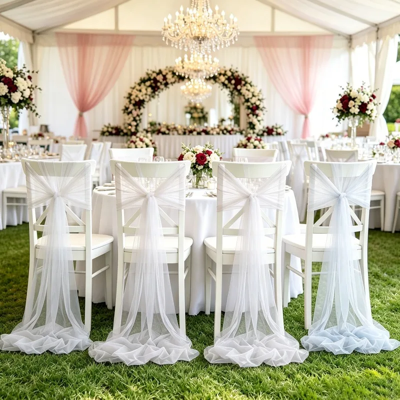 Romantic Swiss Tulle Fabric Roll for Chair Decor, Sheer Chiffon Gauze Ribbon, for Wedding Party Banquet Ceremony DIY Supplies view 2