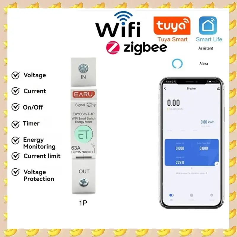 

1P TUYA APP WIFI измерительная защита умное энергопотребление счетчик электроэнергии автоматический выключатель реле времени