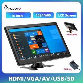 Podofo 10.1&quot; LCD HD Monitor Mini TV and Computer Speaker HDMI VGA Display Color Screen for Car Backup Camera and Home Security System