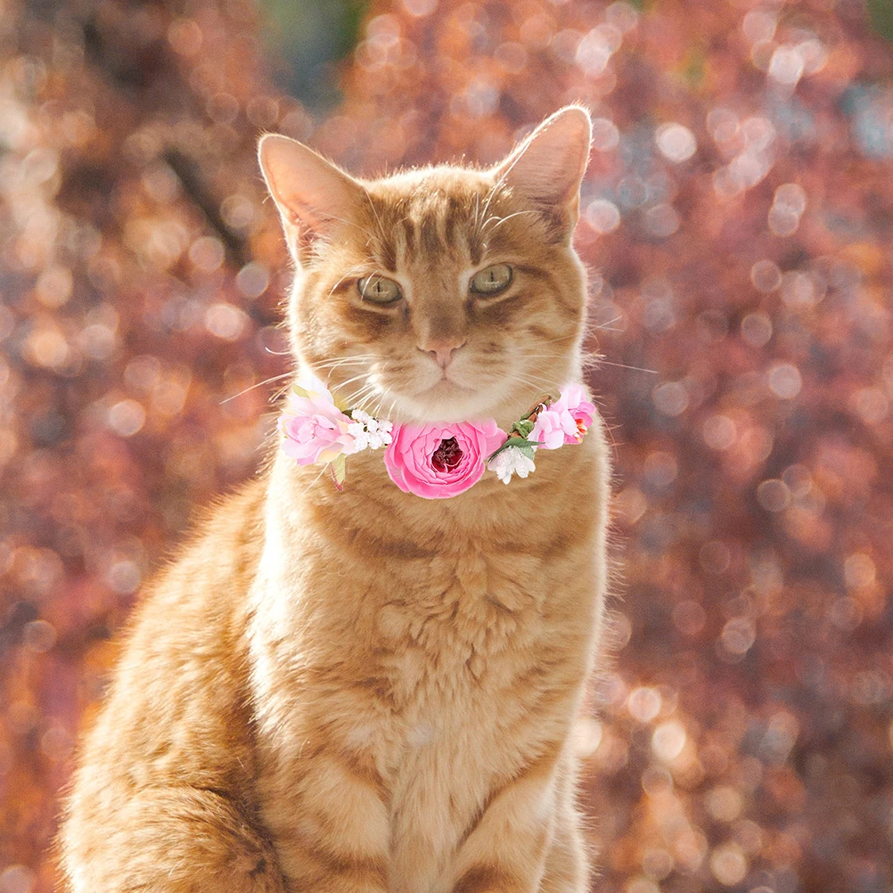 

Pink Flower Collar M Size Cats Dogs Cute Garland Adjustable Necklace Accessories Photo Birthday Christmas Parties
