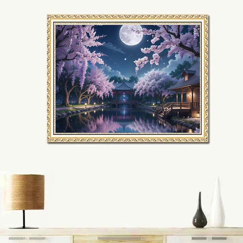 Landscape DIY 5D Diamond Painting Kit Sunrise Ink Painting Diamond Mosaic Moonlight Diamond Embroidery Rhinestone Home Decor