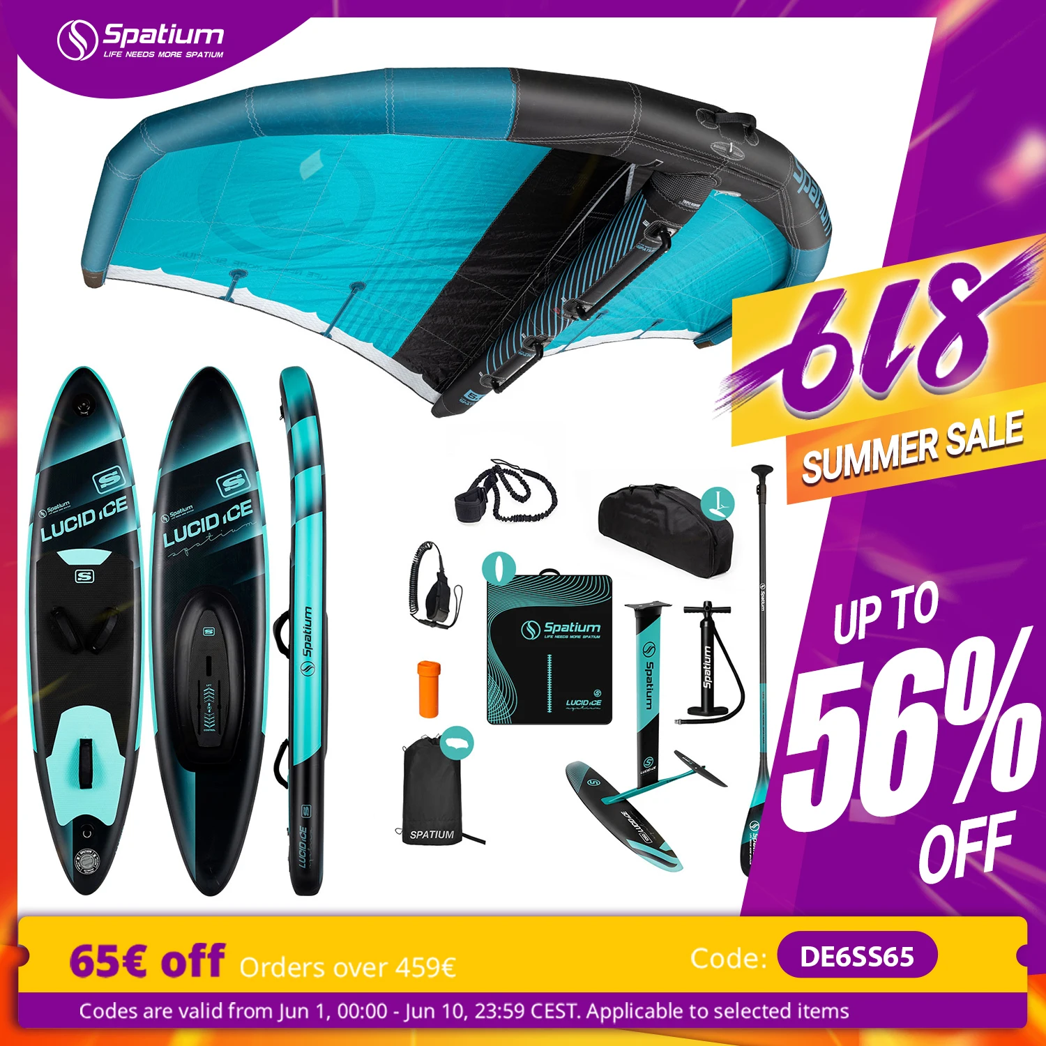 

Spatium Inflatable Downwind Board Surfing Kifting Surfing Handheld Inflatable Wind Wing Foil Board with Paddle for Watersports