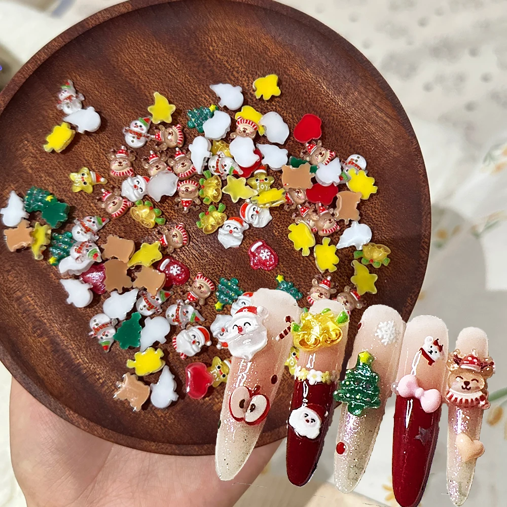 30/50PCS 3D Mixed Christmas Nail Art Charms Kawaii Xmas Tree Santa Clause Reindeer Snowman Gloves Nail Parts DIY Nail Decoration