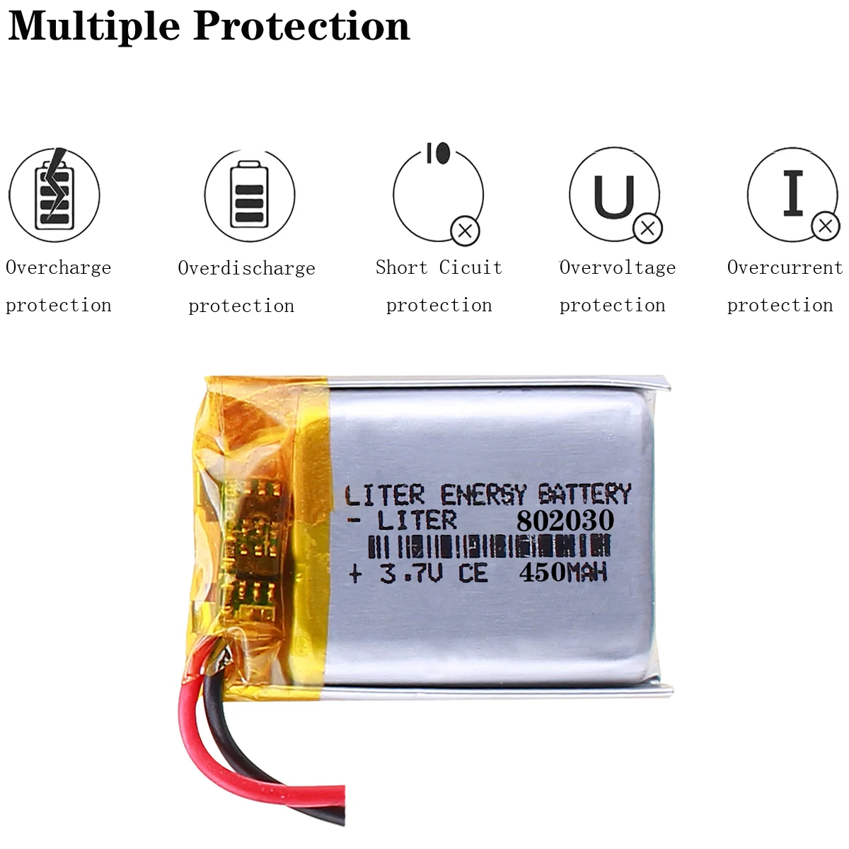 Liter energy battery 1pcs/lot 802030 450mAh 3.7V lithium polymer battery MP3 MP4 MP5 Li ion massager battery