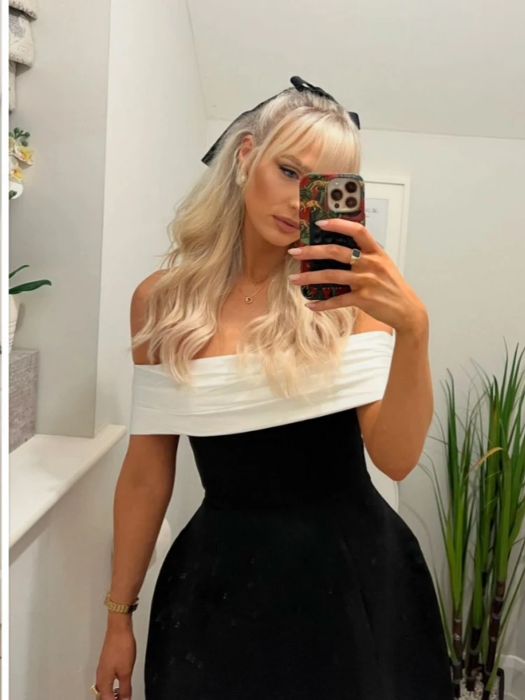 Elegant Off Shoulder Backless Bow Black Women Dress Sexy Strapless Slim Mini Evening Dress Female Party Birthday Dress 2024 New