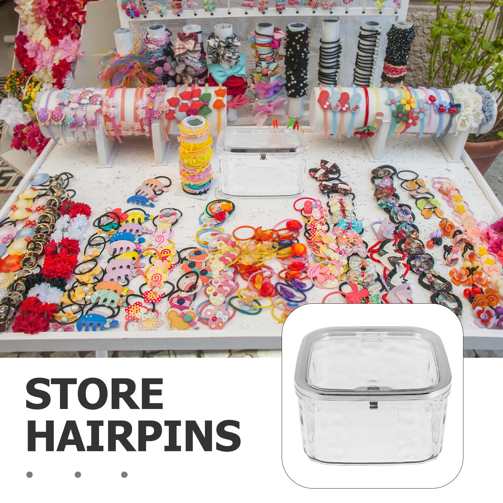 Hair Clip Organizer Box for Press to Open Lid Ample Space Clear Viewing Window Portable Hair Tie and Clip Storage