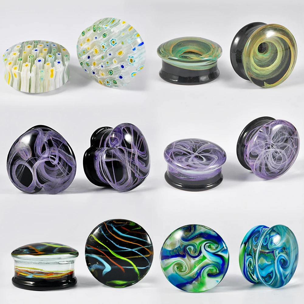1PC Smoke Glass Double Flared Ear Plugs Ear Gauge Swirl Glass Heart Ear Expander Weight Body Piercing Jewelryng Jewelry