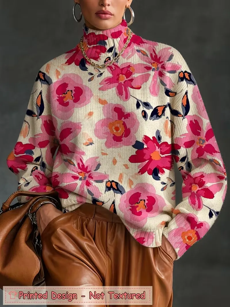 เสื้อยืดคอเต่าผู้หญิง ลายดอกไม - Blouses บทวิจารณ์และราคา